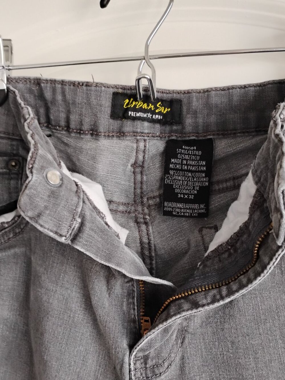 Urban Star Light Wash Black/Gray Men's Jeans Straight Stretch 34/32 - Picture 2 of 6